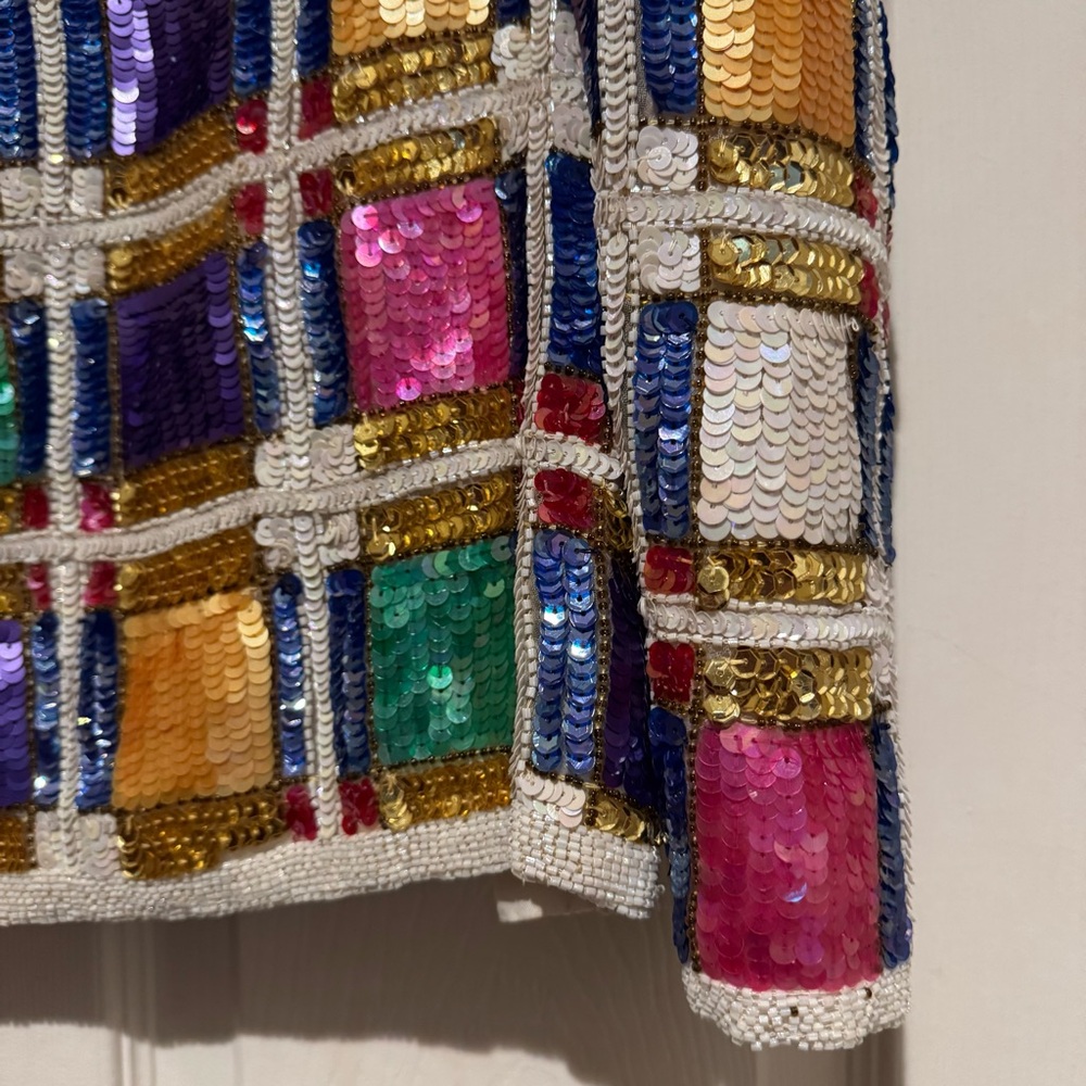 Vintage Laurence Kazar New York Silk Sequin Beaded Jacket Multicolor Pattern NWT - Picture 6 of 7